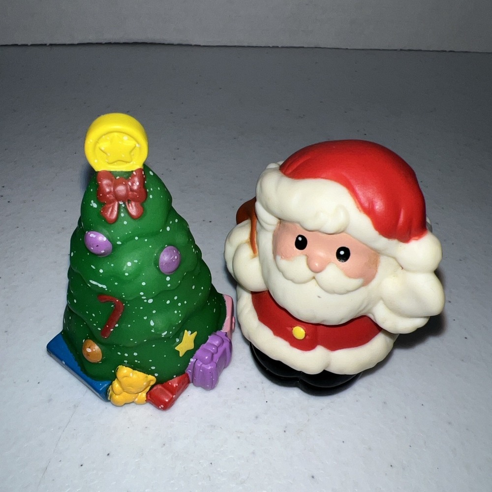 Fisher Price Little People Christmas Santa Claus Holiday Tree Lot Of 2 Vintage